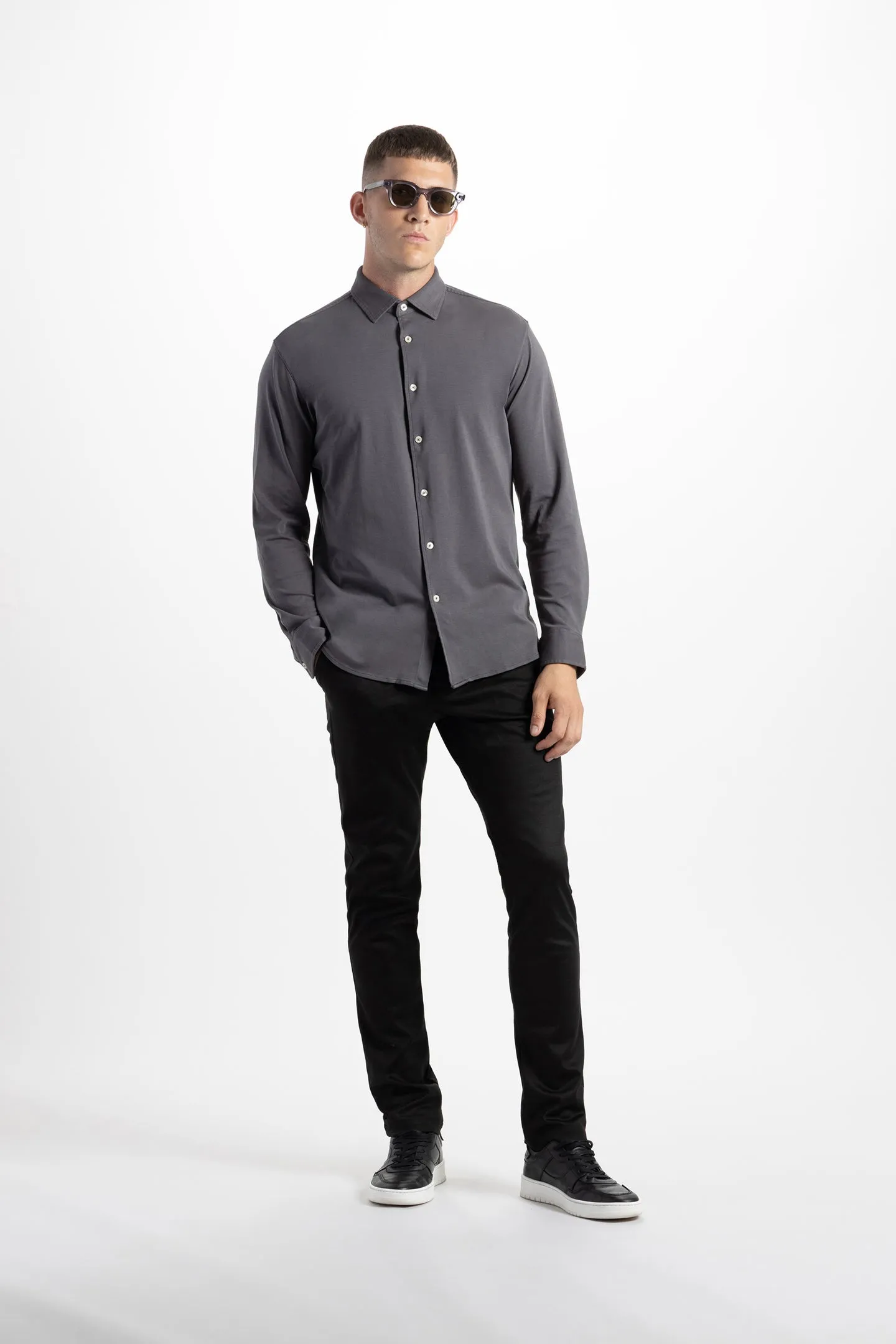 Soft Cloth Point Collar Shirt in Luxe Interlock - Shadow