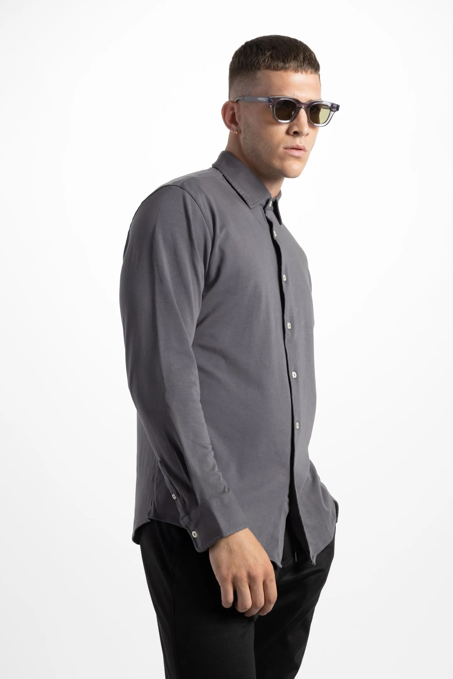 Soft Cloth Point Collar Shirt in Luxe Interlock - Shadow