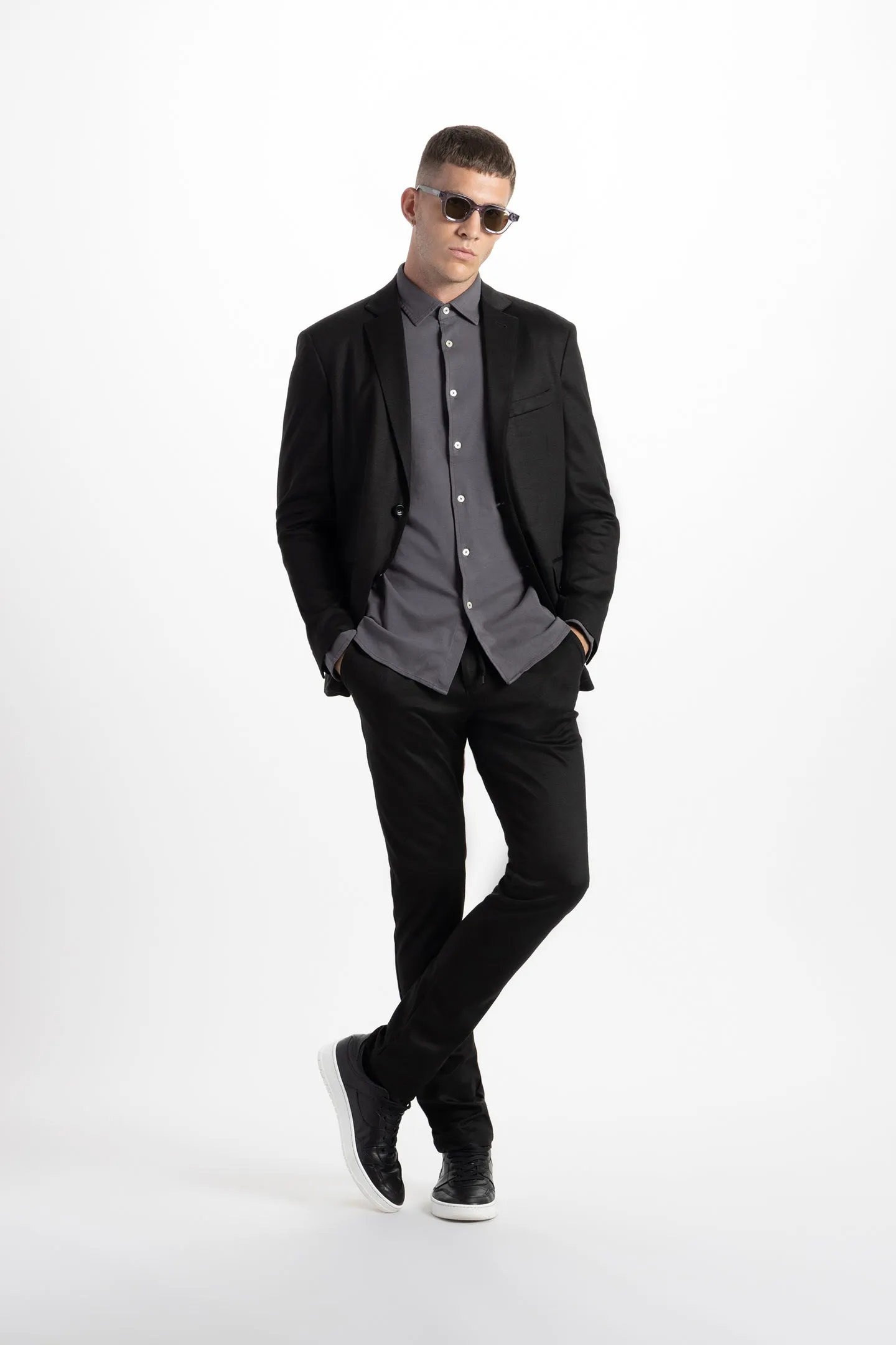 Soft Cloth Point Collar Shirt in Luxe Interlock - Shadow