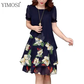 Summer Chiffon Dress 2019 Casual Short Sleeve O-Neck Floral Print Dresses Elegant Party Dress Plus Size Dress 5XL Women Clothing
