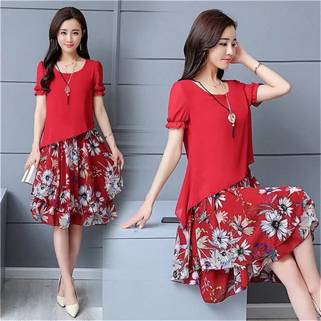 Summer Chiffon Dress 2019 Casual Short Sleeve O-Neck Floral Print Dresses Elegant Party Dress Plus Size Dress 5XL Women Clothing