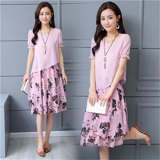 Summer Chiffon Dress 2019 Casual Short Sleeve O-Neck Floral Print Dresses Elegant Party Dress Plus Size Dress 5XL Women Clothing