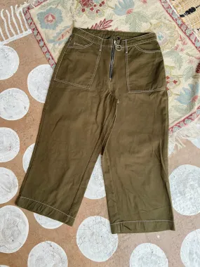 VINTAGE Khaki 00’s High Waisted Wode Leg Cropped Trousers - S