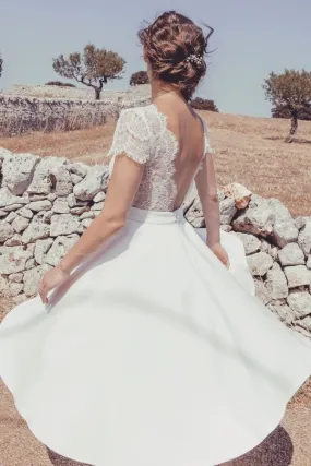 Women's Casual Tea-Length Wedding Dress with Sleeves